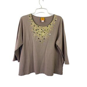 Ruby Rd. Women's Tan & Gold Top